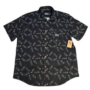 NWT! Truly Hard Seltzer Button Up Shirt Men's Large Short Sleeve Black